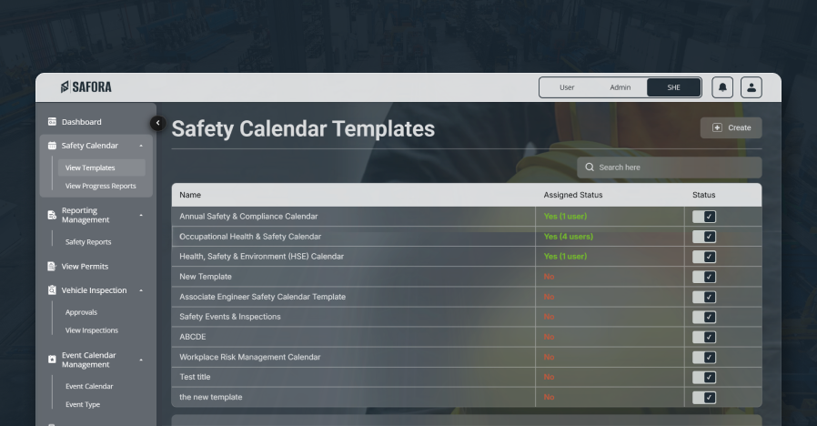 Safora safety management dashboard interface